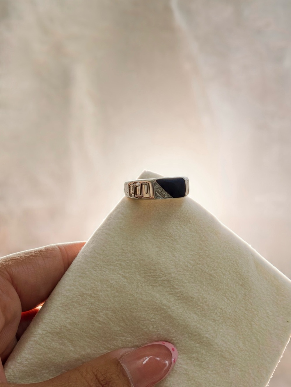 Men's Black and Silver Inlay Signet Ring